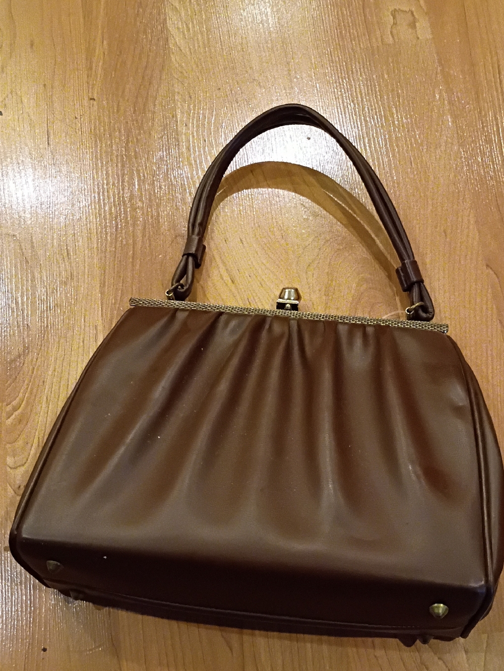 Brown Structured Top-Handle Satchel